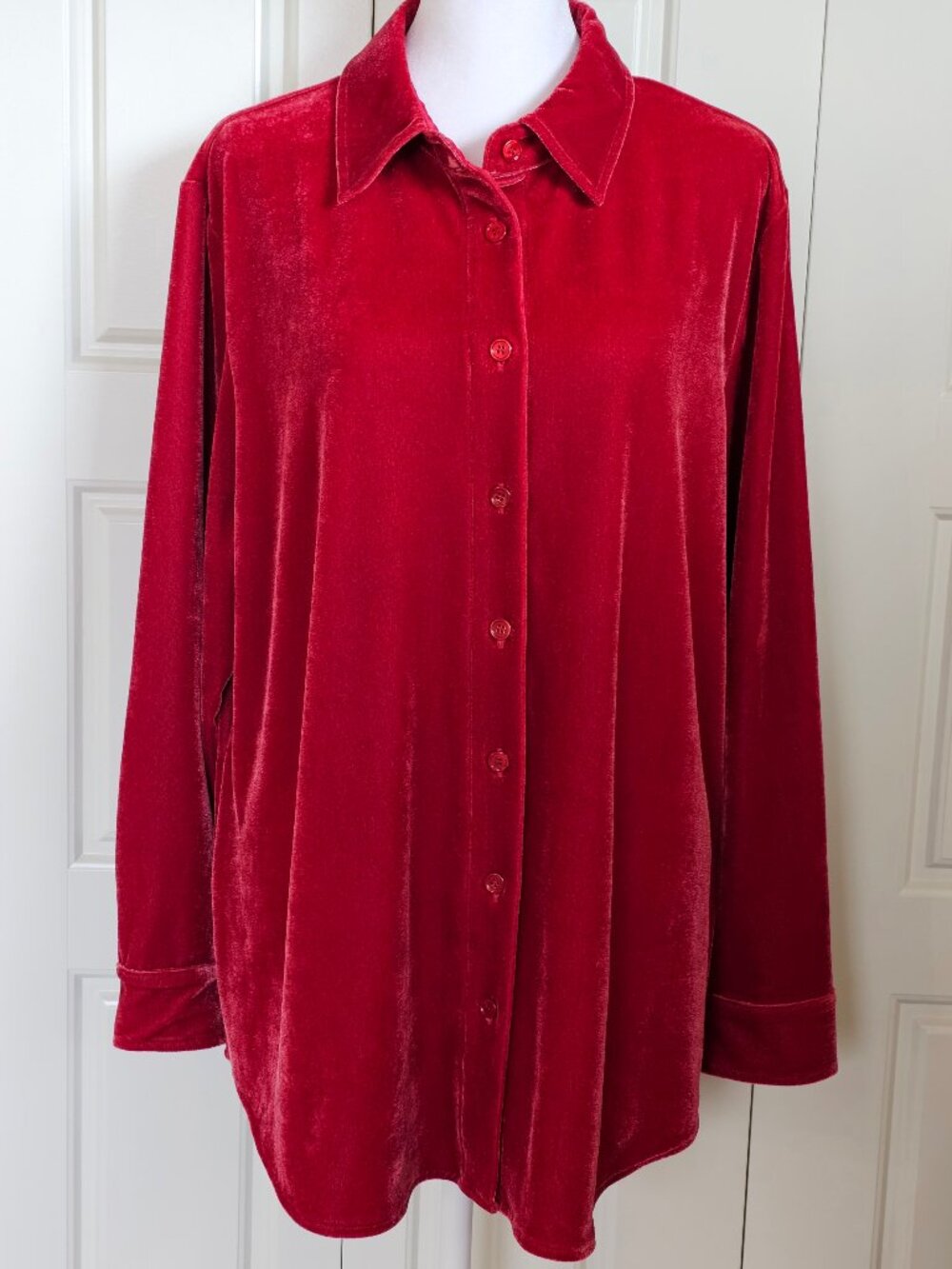 Soft Surroundings PXL Red Velvet Boyfriend Tunic Shirt